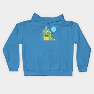 Cute Party Dinosaur with Cake and Balloon Kids Hoodie